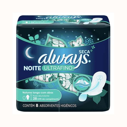Absorvente Noturno Always Noites Tranquilas Seca com Abas Ultrafino 8 Unidades