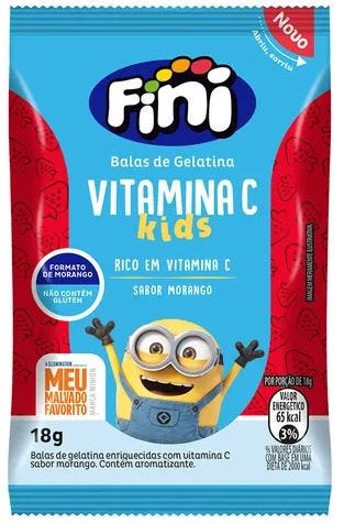 Bala de Gelatina Fini Vitamina C Kids Morango Pacote 18g