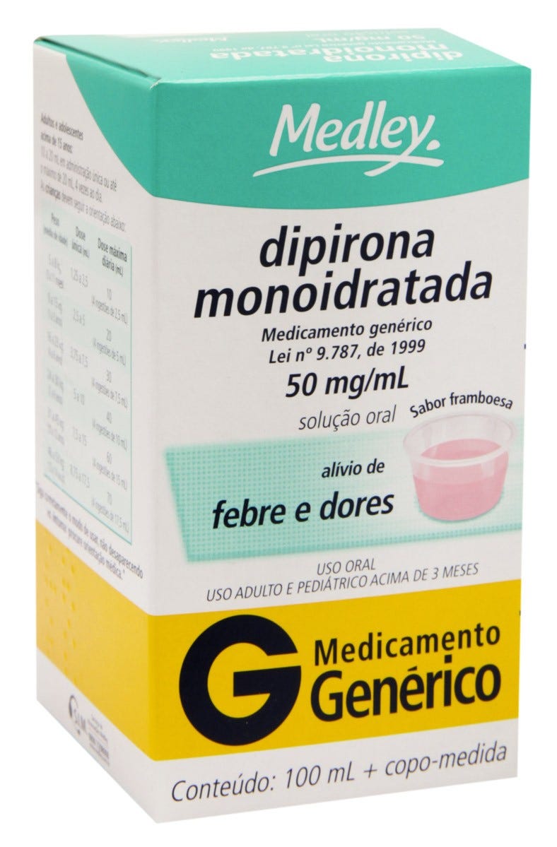 Dipirona Monoidratada 50mg/ml Medley Genérico Solução Oral Frasco 100ml ...