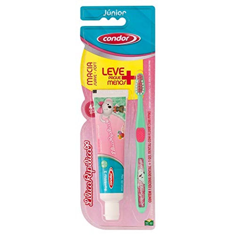 Escova-Dental-Infantil-Condor-Lilica-Macia-2-a-5-Anos---Gel-Dental-Infantil-