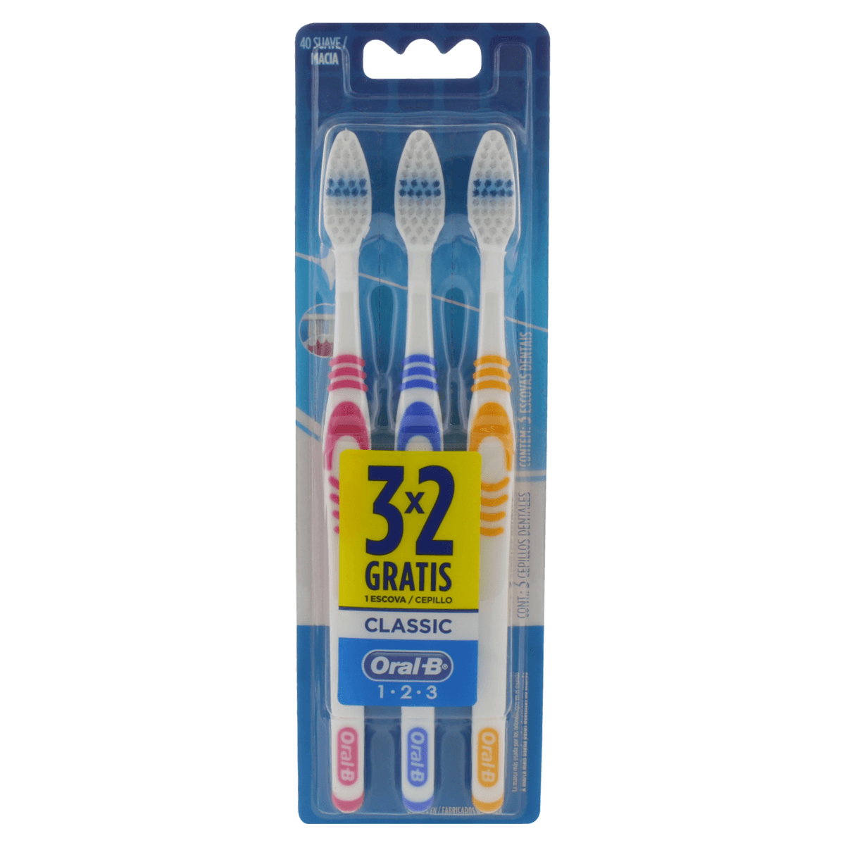 Escova Dental Oral-B Classic 40 Macia Leve 3 Pague 2 Unidades - Farma Conde