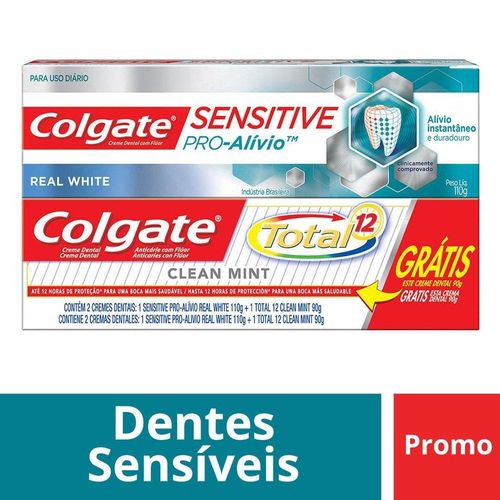 Kit Creme Dental Colgate Sensitive Pro Alívio para Dentes Sensíveis Grátis Creme Dental Colgate Total 12 90g