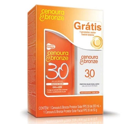 Kit Protetor Solar Cenoura & Bronze FPS30 200ml + FPS30 Facial 50g