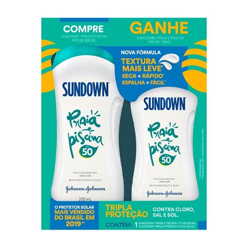 Kit Protetor Solar Sundown Praia e Piscina FPS50 Frasco 200ml + FPS50 Frasco 120ml