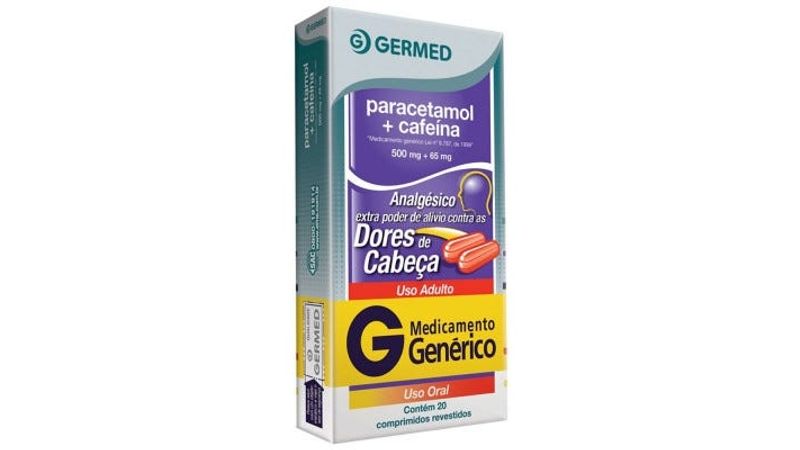 Paracetamol-500mg---Cafeina-65mg-Germed-Generico-Caixa-20-Comprimidos-Revestidos-