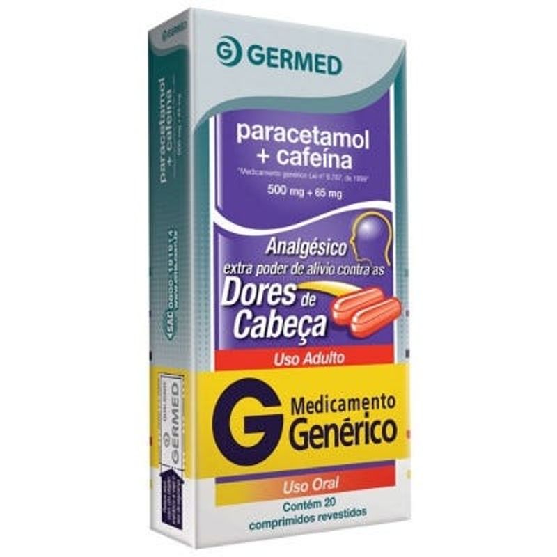 Paracetamol-500mg---Cafeina-65mg-Germed-Generico-Caixa-20-Comprimidos-Revestidos-