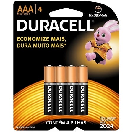 Pilha Duracell Alcalina Palito AAA 4 unidades