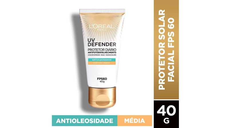 Protetor-Solar-L-Oreal-Facial-FPS60-UV-Defender-Antioleosidade-Cor-Media-40g