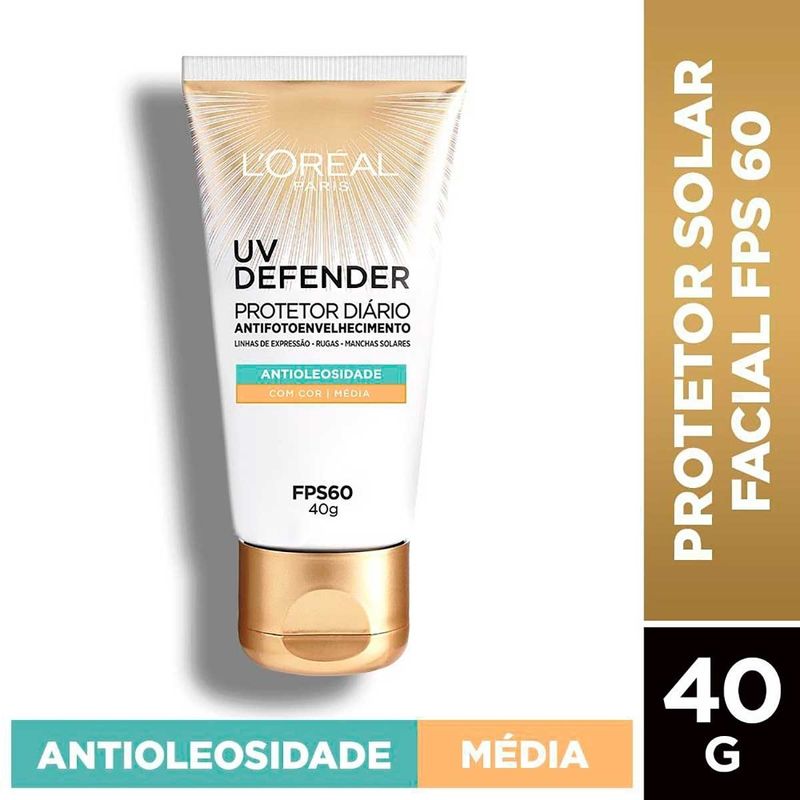 Protetor-Solar-L-Oreal-Facial-FPS60-UV-Defender-Antioleosidade-Cor-Media-40g