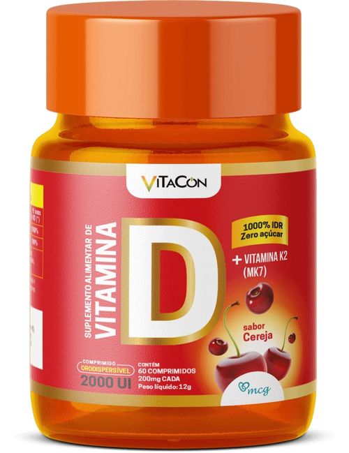 Vitamina D+K2MK7 Cereja 60 Cápsulas
