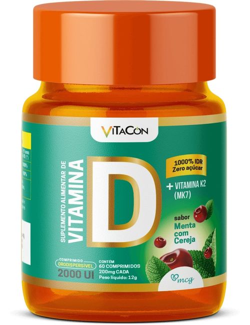 Vitamina D+K2MK7 Cereja Menta 60 Cápsulas