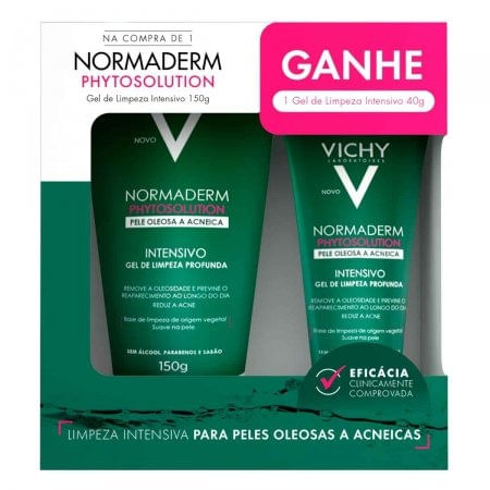 Kit Vichy Normaderm Phytosolution Gel de Limpeza Profunda Pele Oleosa ou Acneica 150g + 40g