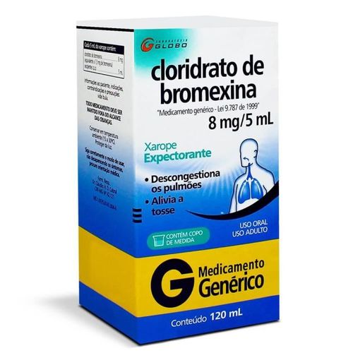 Cloridrato de Bromexina 8mg/5ml Globo Genérico Xarope Adulto Frasco 120ml