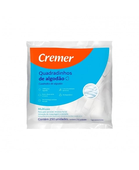 Algodão Cremer Quadrado Multiuso 250 Unidades