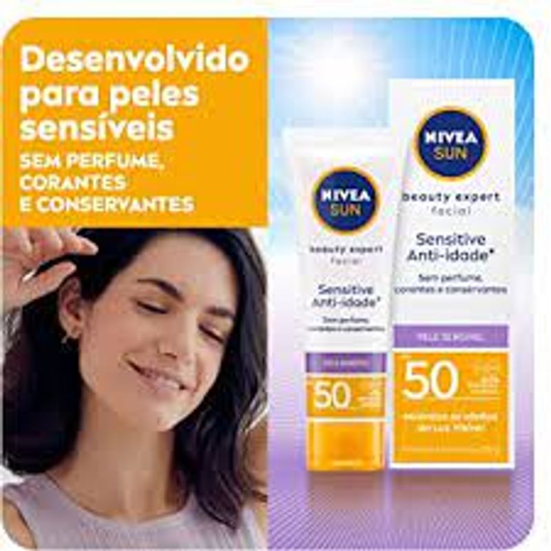 Protetor Solar Facial Nivea Sun Beauty FPS50 Sensitive 50g Protetor Solar Facial Nivea Sun Beauty FPS50 Sensitive 50g