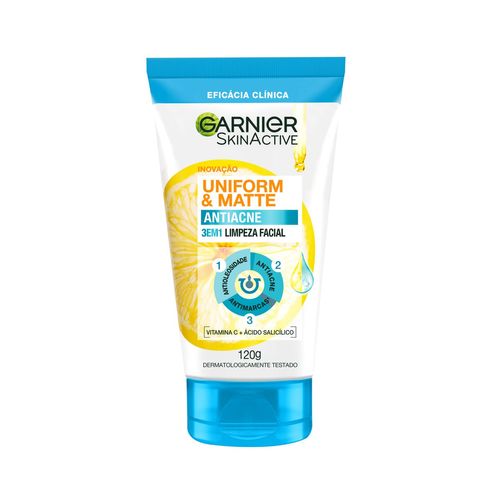 Gel de Limpeza Facial Garnier Uniform Matte Antiacne 3 em 1 120g