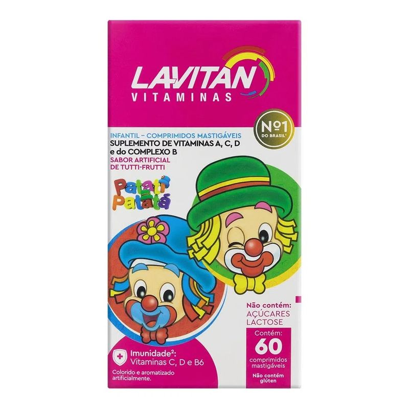 Lavitan Kids Sabor Tutti Frutti 60 Comprimidos Mastigáveis