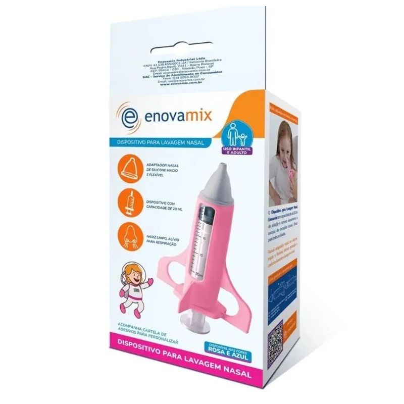 Dispositivo + Adaptador de Silicone Rosa para Lavagem Nasal Enovamix