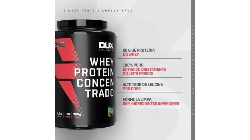 Whey Protein Dux Concentrado Sabor Baunilha Pote 900g