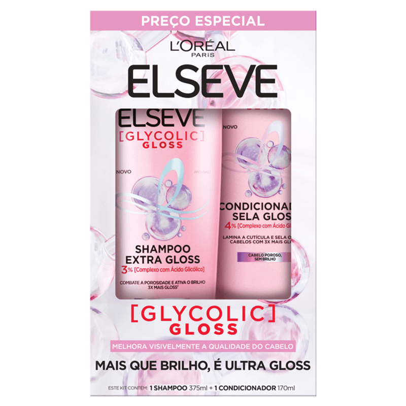Kit L'Oréal Elseve Glycolic Gloss Shampoo 375ml + Condicionador 170ml