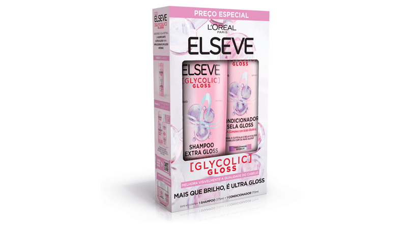 Kit L'Oréal Elseve Glycolic Gloss Shampoo 375ml + Condicionador 170ml