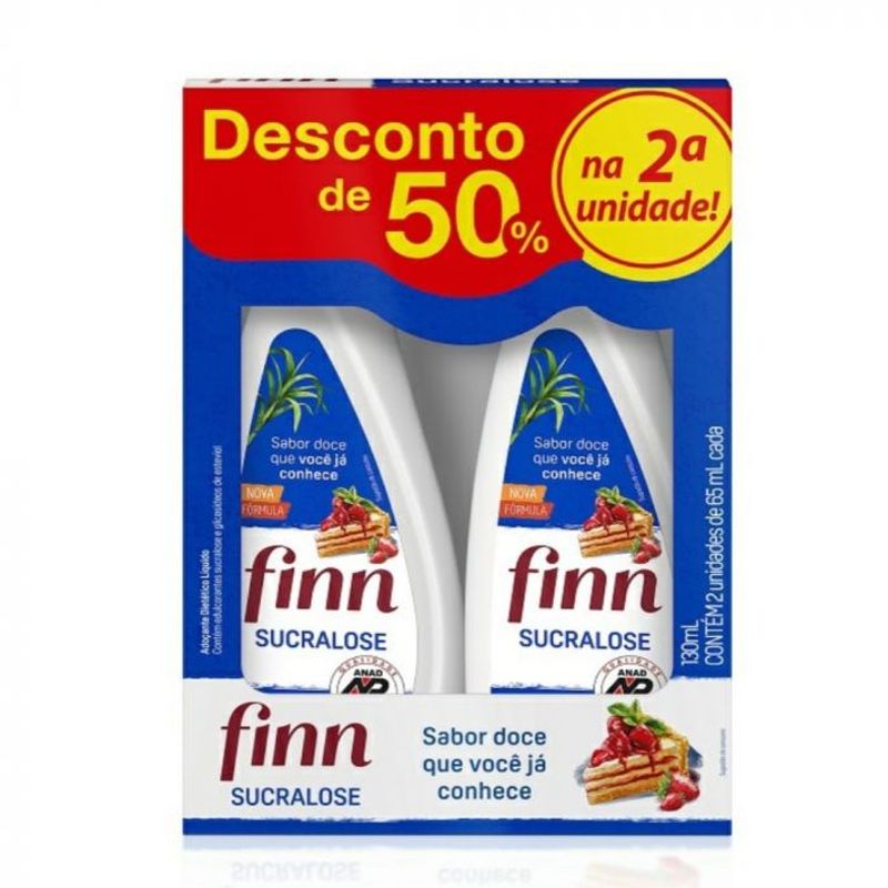 Adoçante Finn Sucralose 65ml 2 Unidades Desconto 50% na Segunda Unidade