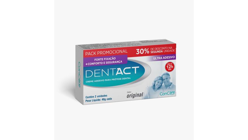 7898623354845-Fixador de Dentadura Dentact Sabor Original 40g 2 Unidades Desconto 30% na Segunda Unidade