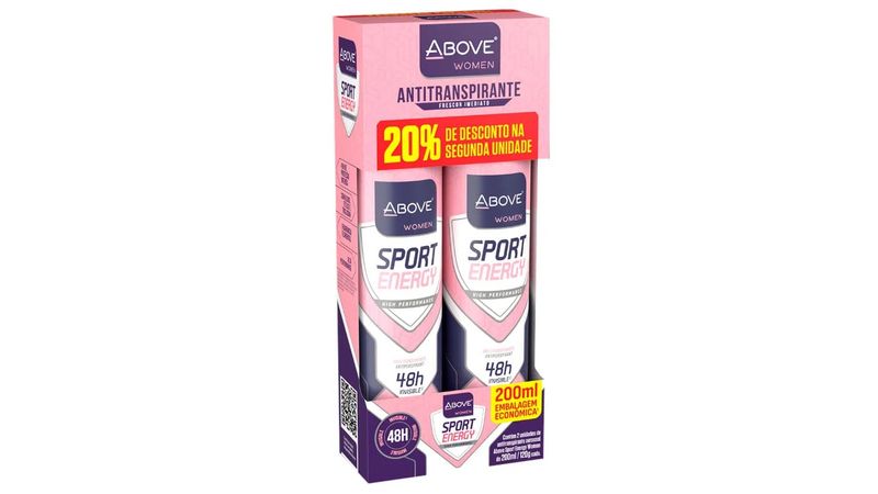 7899674040183-Kit Desodorante Above Aerossol Sport Energy 200ml 2 Unidades Desconto de 20% na Segunda Unidade