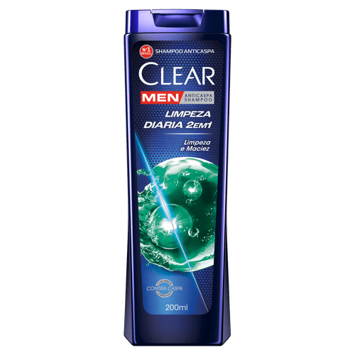 Shampoo Clear Men Anticaspa Limpeza Diária 2 em 1 Frasco 200ml