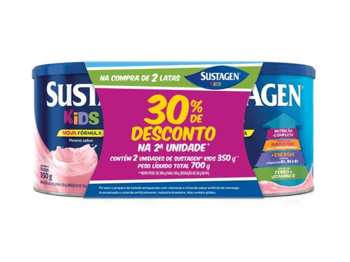 Sustagen Kids Sabor Morango Lata 350g 2 Unidades Desconto de 30% na segunda unidade