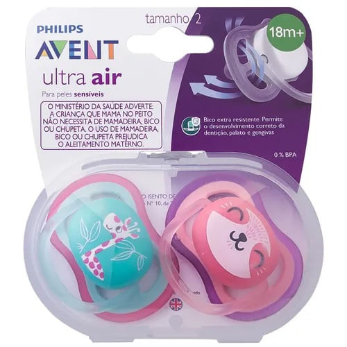 Chupeta Avent Ultra Air Rosa e Azul Maiores de 18 Meses 2 Unidades