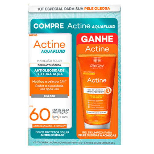 Kit Actine Protetor Solar Rosto FPS60 40g + Actine Gel de Limpeza 60g