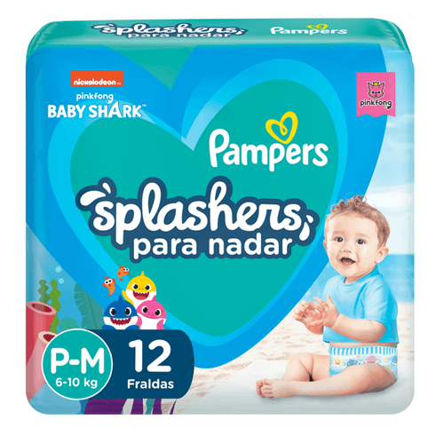 Fralda Pampers Splashers Baby Shark Praia e Piscina P/M 12 Unidades