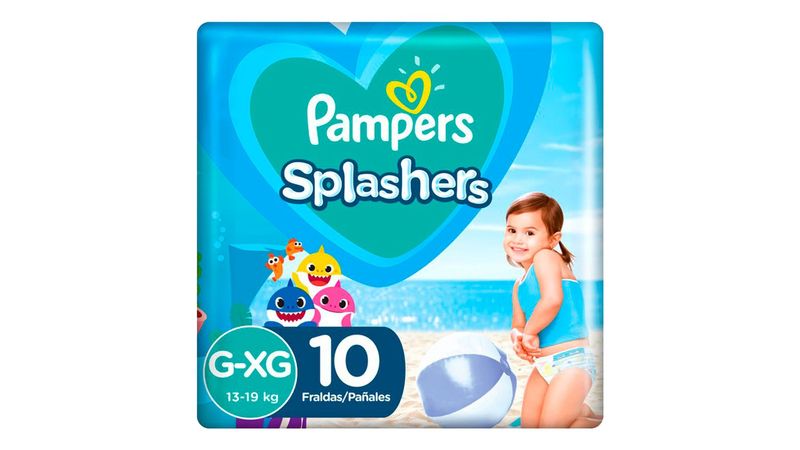 7500435157537-Fralda Pampers Splashers Baby Shark Praia e Piscina XG 10 Unidades