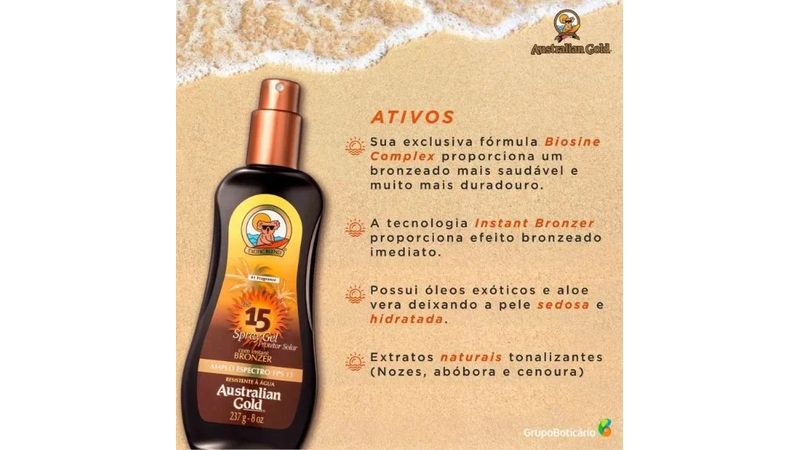 Protetor Solar Australian Gold FPS15 Instant Bronzer Amplo Expectro 237ML