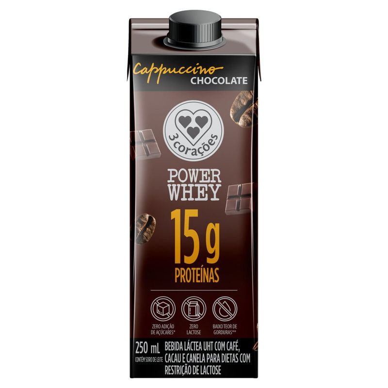 Power Whey 3 Corações Cappuccino Chocolate 250ml