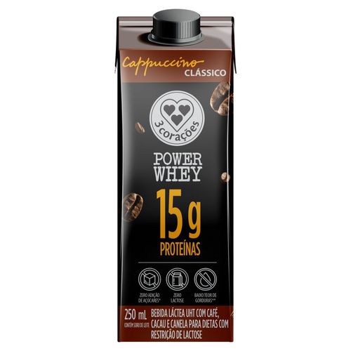 Power Whey 3 Corações Cappuccino Clássico 250ml