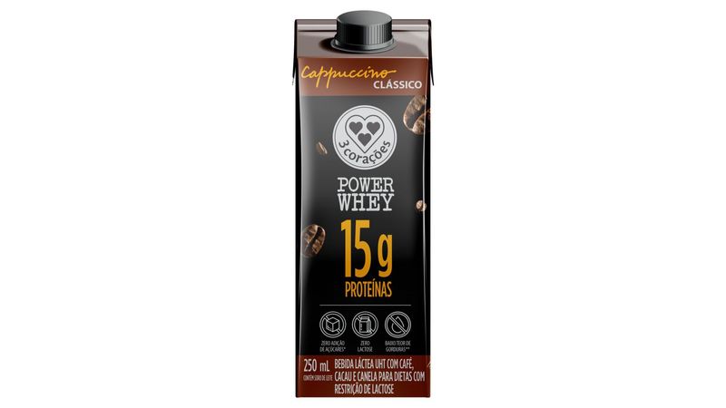Power Whey 3 Corações Cappuccino Clássico 250ml