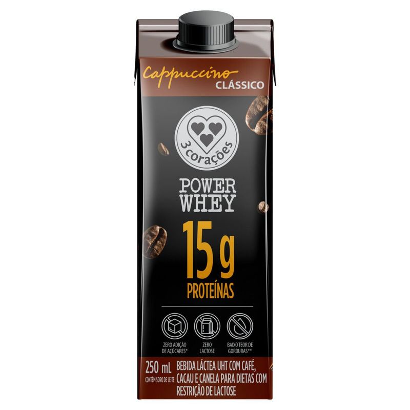 Power Whey 3 Corações Cappuccino Clássico 250ml