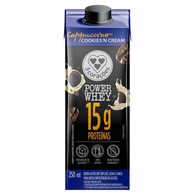 Power Whey 3 Corações Cappuccino Cookies'N Cream