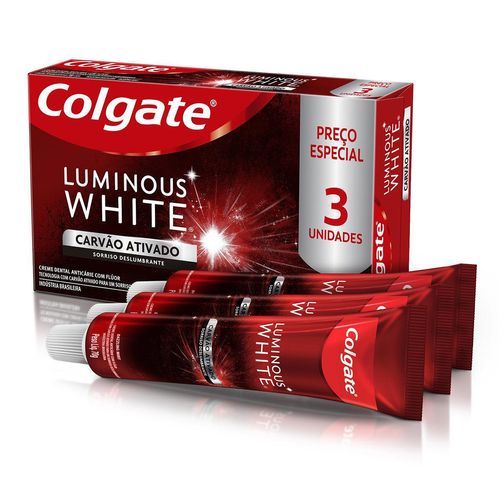 Creme Dental Colgate Luminous White Carvão Ativado 70g Kit com 3 Unidades