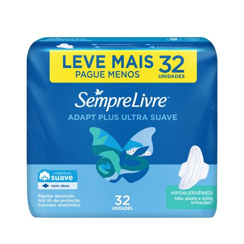 Absorvente Sempre Livre Adapt Plus Cobertura Suave com Abas Pacote 32 Unidades