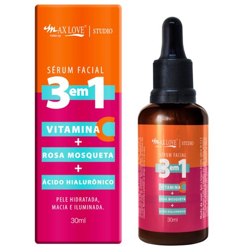 Max Love Sérum Facial 3 em 1 Vitamina C + Rosa Mosqueta 30ml