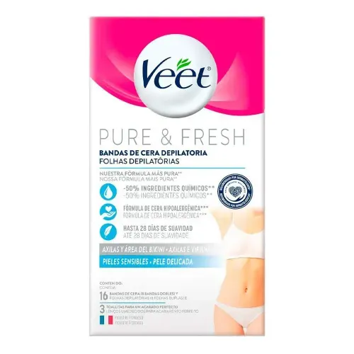 Cera para Depilação Veet Corpo Pele Delicada 16 folhas