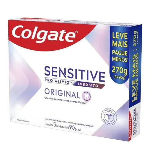 Kit Creme Dental Colgate Sensitive Pro Alívio Imediato Original para Dentes Sensíveis 90g Leve 3 Pague 2 Unidades