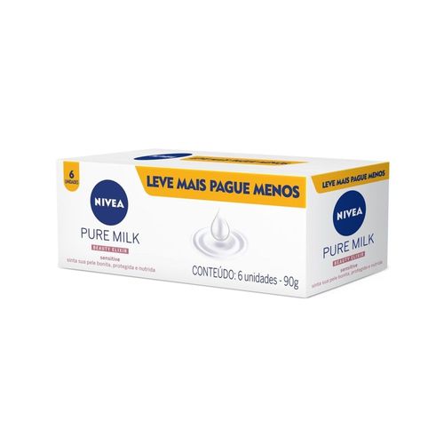 Kit Sabonete Barra Nivea Pure Milk 90g 6 Unidades