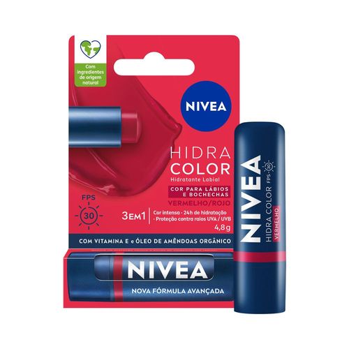 Protetor Labial Nivea Hidra Color Vermelho 2 em 1 4,8g