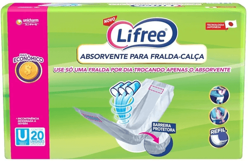 Absorvente Lifree Refil Fralda-Calça Tamanho Unico 20 Unidades
