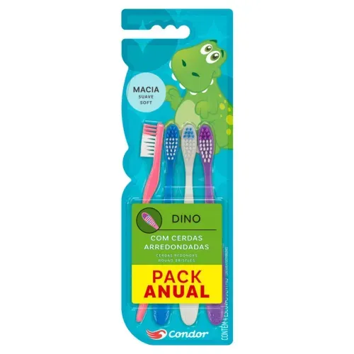 Kit Escova Dental Infantil Condor Dino 4 Unidades