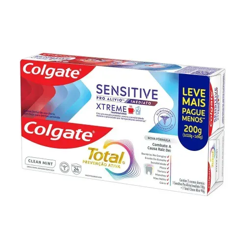 Kit Creme Dental Xtreme Sensitive Pro-Alívio Imediato 110g + Original Mint Total Prevenção Ativa 90g Colgate Leve Mais Pague Menos